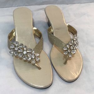 Gold Wedges with Jeweled Straps 10-Never Worn